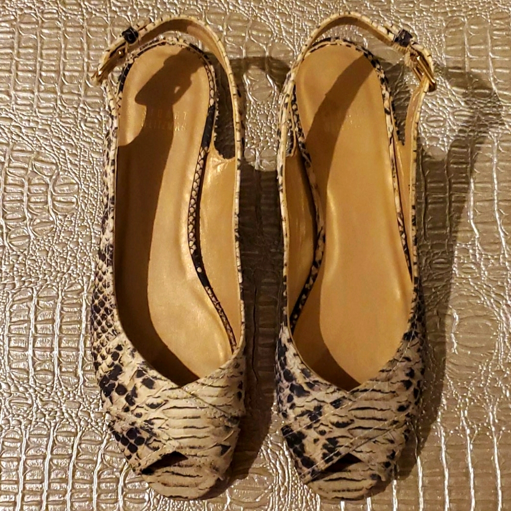 Stuart Weitzman Pointed Open Toe Reptile Flats - image 3